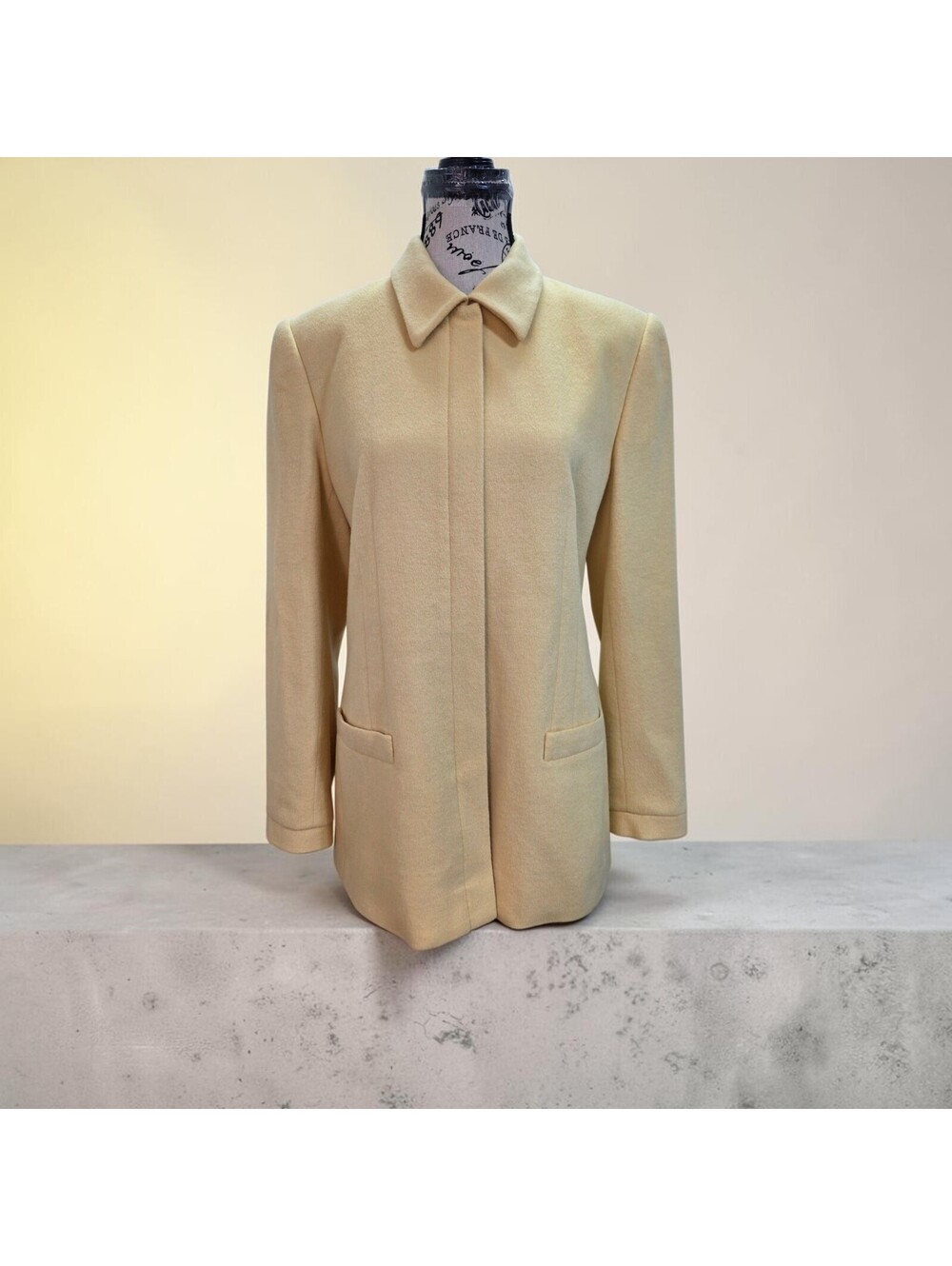 90s Vintage Butter Yellow Wool Cashmere Coat Quiet Luxury Minimalist Jacket 8